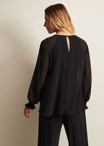 Phase Eight Aria Chiffon Double Layer Shirts Black Canada | ABSDTP-546